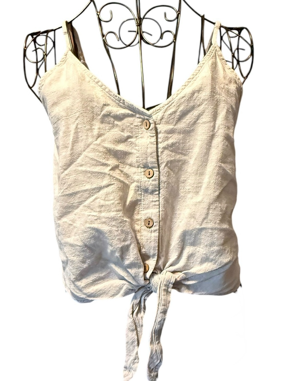 Women's one clothing - Cream Button-Front Tie-Front Cami Top
